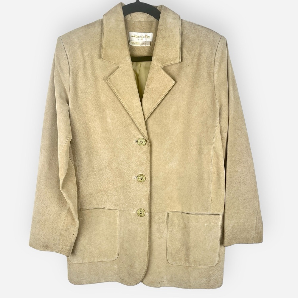 Vintage Margaret Godfrey Suede Jacket 8 Petite 8P Camel Tan Leather Coat Blazer